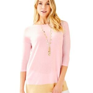 Lilly Pulitzer Dayna Sweater Heathered Pink Tropics Tint | Coolmax | Gold NWT